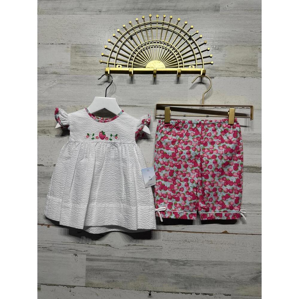 Petit Ami Strawberry Embroidered Dress and Capri‎ Outfit Set Girls 12m New